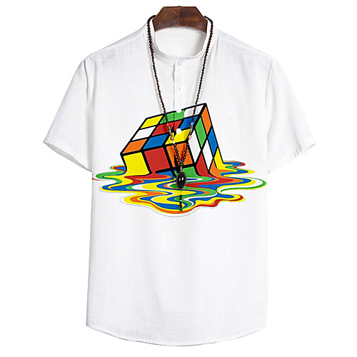 

Shirt Men's Rubik's Cube 3D Print Button-Down 3D Print Casual Short Sleeve Tops Casual Fashion Breathable Comfortable White