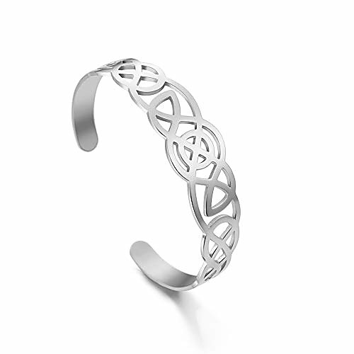 

likgreat hollow celtic knot stainless steel bracelets viking irish cuff bangle for women men (silver tone)