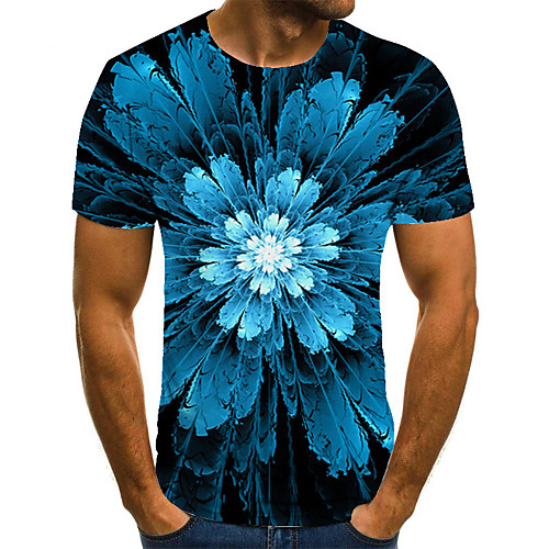 

Men's T shirt 3D Print Geometric 3D Print Print Short Sleeve Casual Tops Casual Fashion Blue