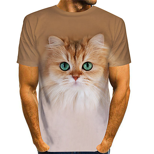

Men's T shirt 3D Print Cat Graphic Prints Animal 3D Print Short Sleeve Daily Tops Basic Casual Khaki