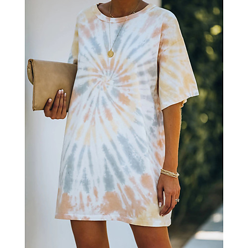 

Women's T Shirt Dress Tee Dress Short Mini Dress Blue Dusty Rose Gray Light Blue Short Sleeve Tie Dye Print Spring Summer Round Neck Casual Holiday Loose 2021 S M L XL