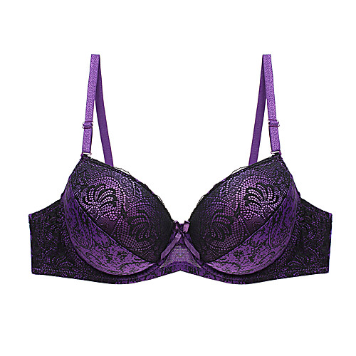 

Women's Plus Size Bra Underwire Bra 3/4 Cup Lace Printing Blue