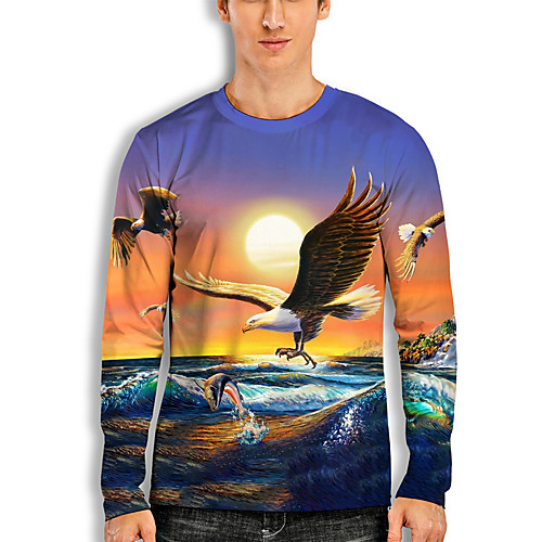 

Men's T shirt 3D Print Graphic Prints Eagle Animal 3D Print Long Sleeve Daily Tops Basic Casual Hawaiian Round Neck Orange / Summer