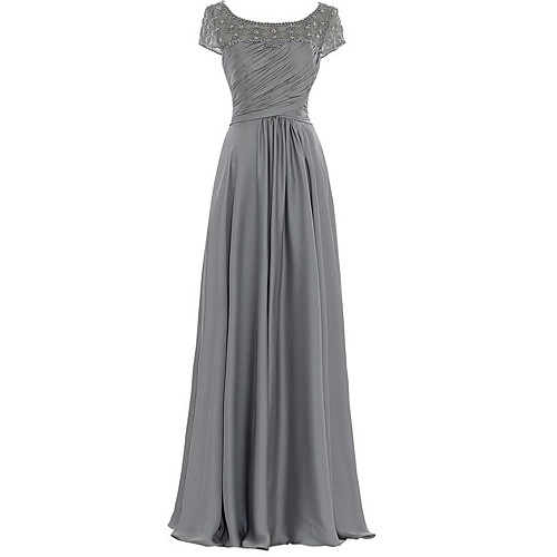 

Sheath / Column Mother of the Bride Dress Elegant Jewel Neck Floor Length Chiffon Sleeveless with Pleats Beading 2021