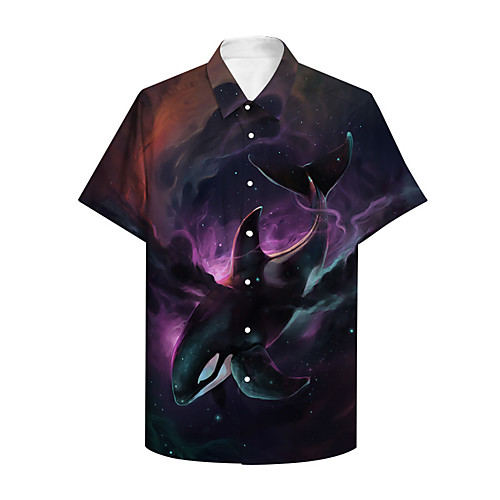 

Men's Shirt 3D Print Graphic Prints Shark Animal Button-Down Print Short Sleeve Daily Tops Casual Designer Big and Tall Black / Summer