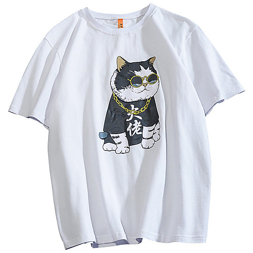 

Men's Unisex T shirt Shirt Hot Stamping Cat Graphic Prints Animal Plus Size Print Short Sleeve Casual Tops 100% Cotton Basic Casual Fashion Round Neck White Black Gray / Summer