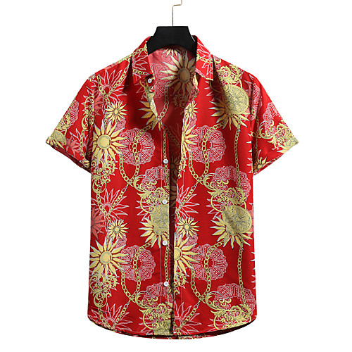 

Men's Shirt Other Prints Graphic Short Sleeve Casual Tops Black Red Navy Blue