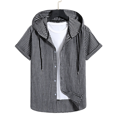 

Men's Shirt Striped Short Sleeve Casual Tops Fashion Black