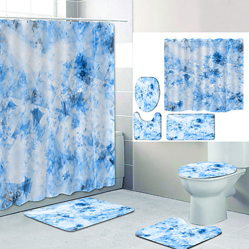 

Simple Series 27 Digital Printing Four-piece Set Shower Curtains and Hooks Modern Polyester Machine Made Waterproof Bathroom
