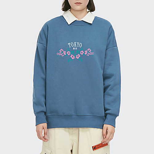 

Women's Hoodie Sweatshirt Flower Letter Print Daily Other Prints Basic Hoodies Sweatshirts Loose Blue Blushing Pink White