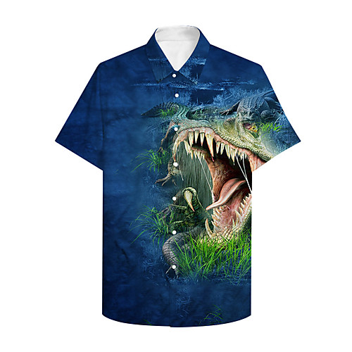 

Men's Shirt 3D Print Graphic Prints Dinosaur Button-Down Print Short Sleeve Casual Tops Casual Designer Big and Tall Blue / Summer