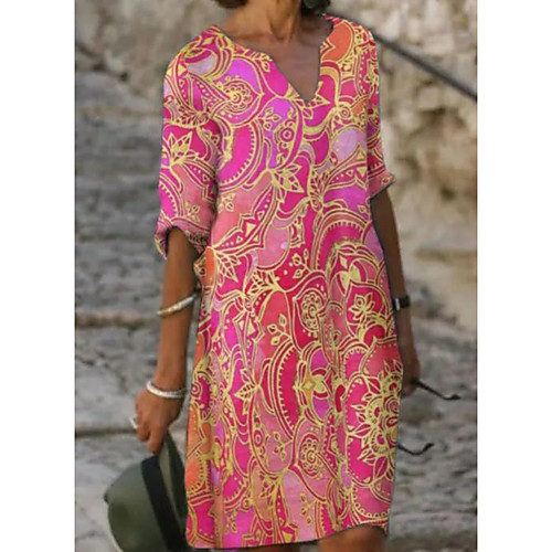 

Women's Sports Dress Knee Length Dress Blue Purple Yellow Red Half Sleeve Geometric Print Spring Summer Elegant Casual Holiday Loose 2021 S M L XL XXL