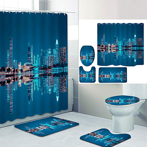 

Bathroom Shower Curtain & Mat Set Modern Polyester New Design