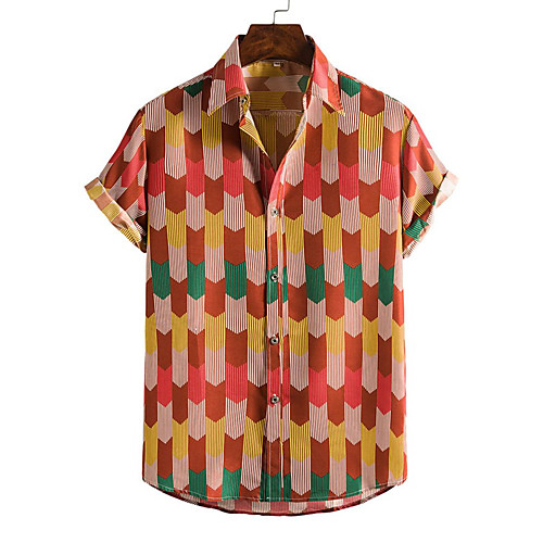

Men's Shirt Other Prints Zebra collared shirts Print Short Sleeve Daily Slim Tops Beach Boho Button Down Collar Red