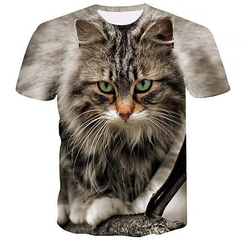

Men's Tee T shirt Shirt 3D Print Cat Graphic 3D Animal Print Short Sleeve Event / Party Tops Chic & Modern Round Neck Blue Grey Gray