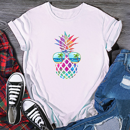 

Women's T shirt Graphic Print Round Neck Tops 100% Cotton Basic Basic Top White Black Purple