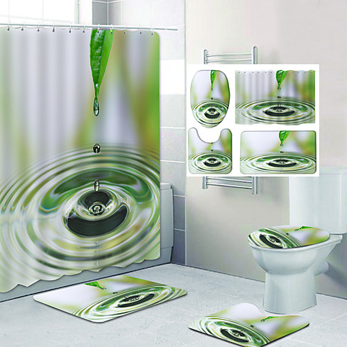 

Water Droplets Pattern Printing Bathroom Shower Curtain Leisure Toilet Four-Piece Design