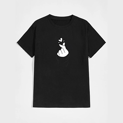 

Men's Unisex T shirt Hot Stamping Hand Plus Size Print Short Sleeve Casual Tops 100% Cotton Basic Casual Fashion Black