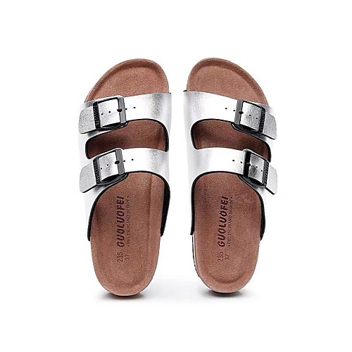 

Unisex Slippers & Flip-Flops Flat Heel Round Toe Casual Daily Walking Shoes Faux Leather Solid Colored Leopard Colorful White