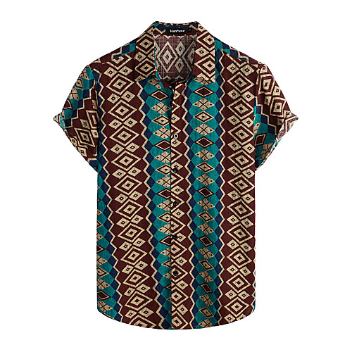 

Men's Shirt Tribal Short Sleeve Daily Tops Cotton Basic Boho Classic Collar Rainbow / Beach