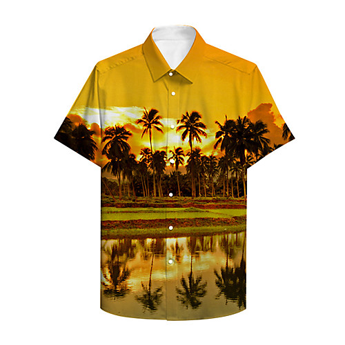 

Men's Shirt 3D Print Graphic 3D Landscape 3D Print Button-Down Short Sleeve Casual Tops Casual Hawaiian Yellow / Summer