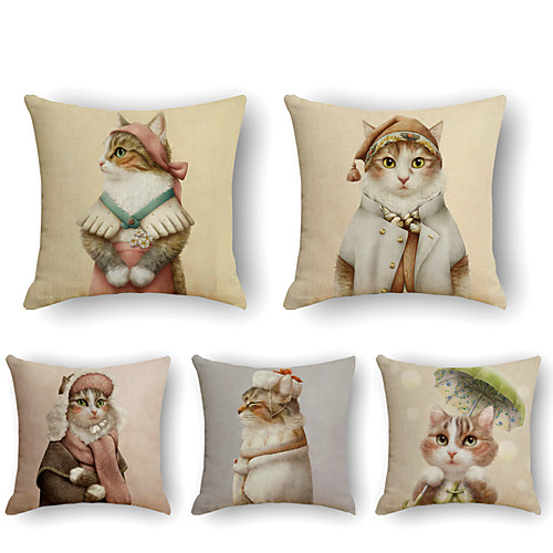 

Cushion Cover 5PCS Faux Linen Soft Print Square Throw Pillow Cover Cushion Case Pillowcase for Sofa Bedroom 45 x 45 cm (18 x 18 Inch) Superior Quality Mashine Washable