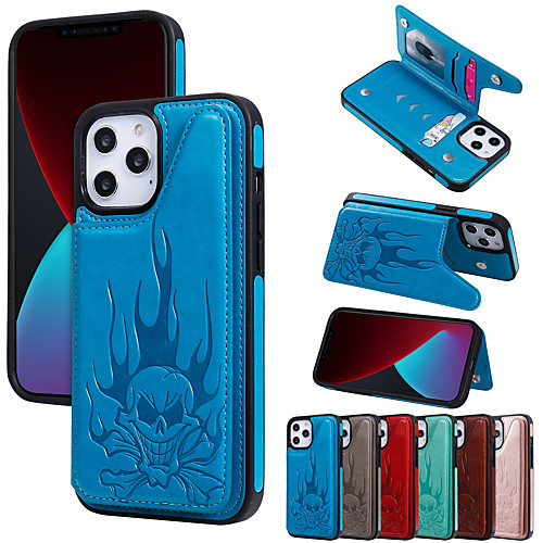 

Phone Case For Apple Back Cover Leather Wallet Card iPhone 12 Pro Max 11 SE 2020 X XR XS Max Wallet Card Holder Shockproof Solid Color PU Leather TPU
