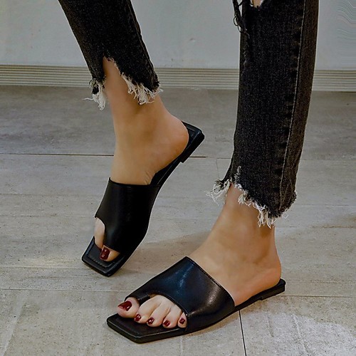 

Women's Sandals Boho Bohemia Beach Flat Heel Square Toe Rubber Solid Colored Black Khaki Beige