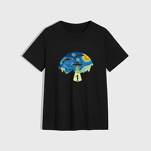 

Men's Unisex T shirt Hot Stamping Alien Plus Size Print Short Sleeve Casual Tops 100% Cotton Basic Casual Fashion White Black