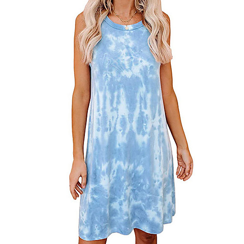 

Women's Shift Dress Knee Length Dress Gray blue Blushing Pink Sky Blue Orange Light Green Sleeveless Tie Dye Print Summer Round Neck Casual 2021 S M L XL 2XL / Cotton / Cotton