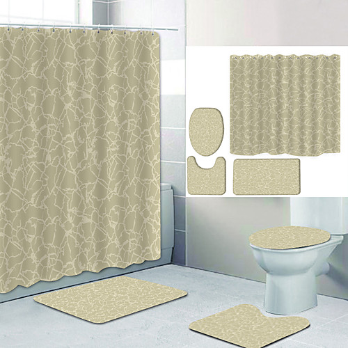 

Simple Series 28 Digital Printing Four-piece Set Shower Curtains and Hooks Modern Polyester Machine Made Waterproof Bathroom
