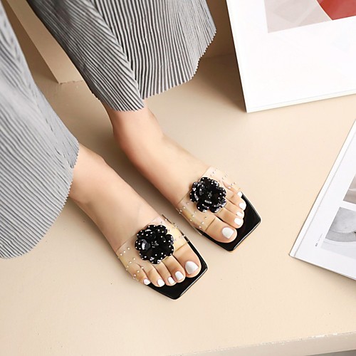 

Women's Sandals Chunky Heel Square Toe PU Synthetics White Black Red
