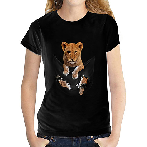

Women's 3D Printed T shirt Dog Graphic 3D Print Round Neck Basic Tops 100% Cotton White Black