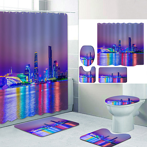 

Bathroom Shower Curtain & Mat Set Modern Polyester New Design
