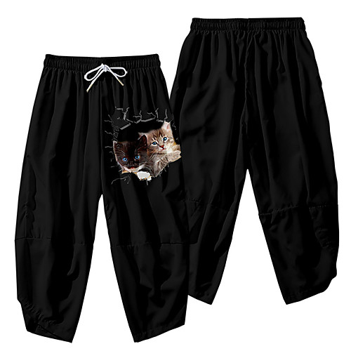 

Men's Casual / Sporty Athleisure Daily Sports Harem Loose Wide Leg Pants Cat Full Length 3D Print Elastic Waist Black