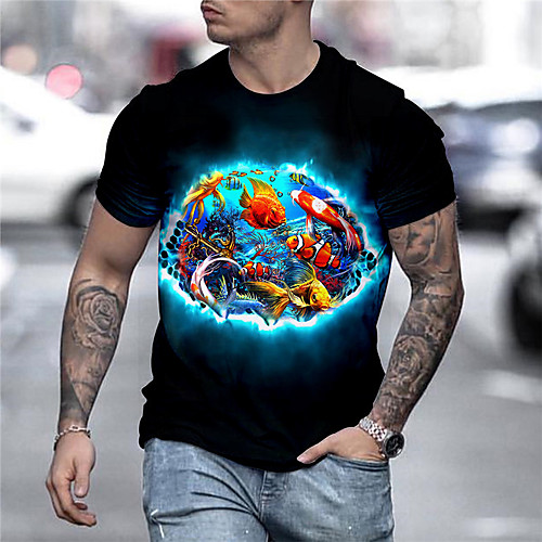 

Men's Tee T shirt Shirt 3D Print Graphic Prints Fish Animal Print Short Sleeve Daily Tops Casual Designer Big and Tall Round Neck Black / Summer