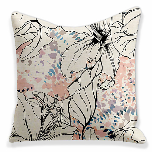

Double Side 1 Pc Floral Cushion Cover Print 45x45cm Faux Linen for Sofa Bedroom