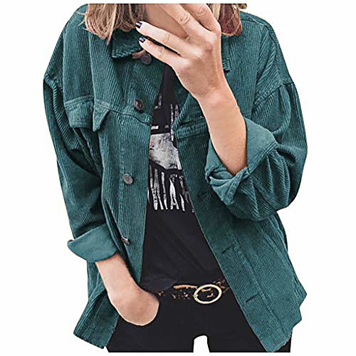 

latinday ✦ women's collar button down roll up long sleeve casual jacket outwear with front pockets blue