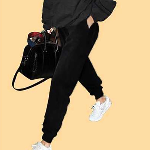 

Women's Streetwear Chino Comfort Casual Weekend Jogger Pants Plain Short Pocket Elastic Drawstring Design Black Gray