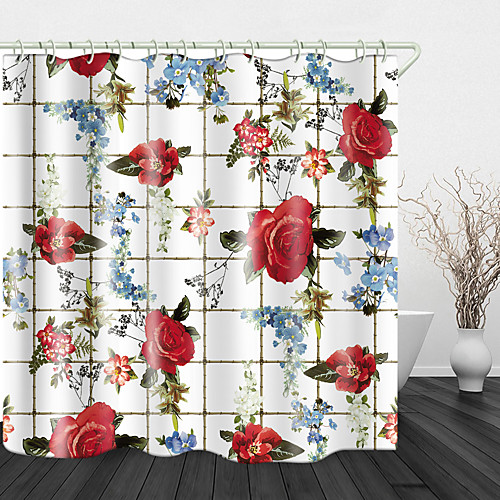 

Plaid flowers Print Waterproof Fabric Shower Curtain for Bathroom Home Decor Covered Bathtub Curtains Liner Includes with Hooks 72 Inch