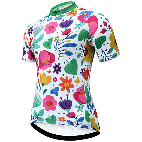 

21Grams Women's Short Sleeve Cycling Jersey Spandex White Floral Botanical Bike Top Mountain Bike MTB Road Bike Cycling Breathable Sports Clothing Apparel / Stretchy / Athleisure