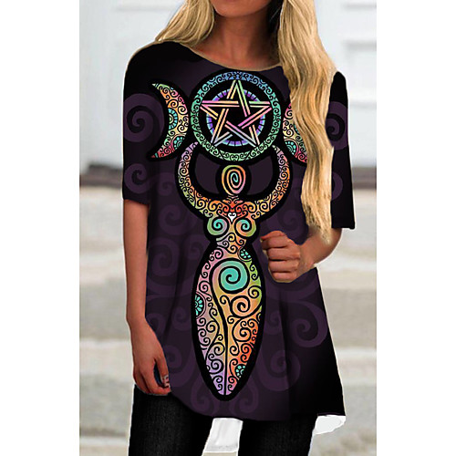 

Women's T Shirt Dress Tee Dress Short Mini Dress Black Half Sleeve Print Color Gradient Print Spring Summer Round Neck Casual Holiday 2021 S M L XL XXL 3XL