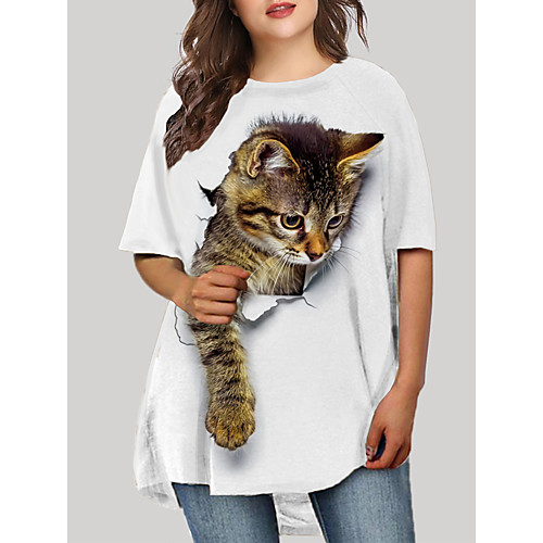 

Women's Plus Size Dress T Shirt Dress Tee Dress Short Mini Dress Half Sleeve Cat Graphic 3D Print Casual Fall Spring Summer White Blue Black XL XXL 3XL 4XL 5XL