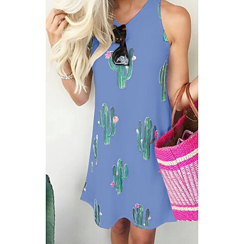 

Women's A Line Dress Knee Length Dress orange Pink Blue Purple Yellow Green White Rose Red Sleeveless Print Print Summer V Neck Casual 3D Print S M L XL XXL
