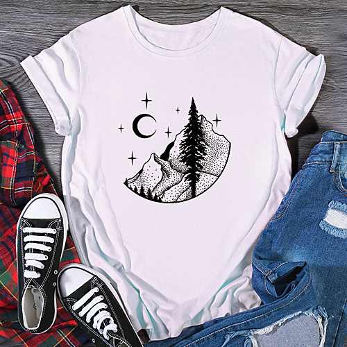 

Women's T shirt Graphic Print Round Neck Tops 100% Cotton Basic Basic Top White Black Purple