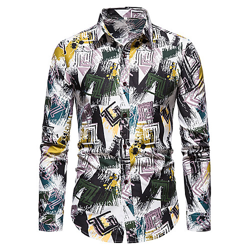 

Men's Shirt Graphic Long Sleeve Casual Tops Simple Blue Green