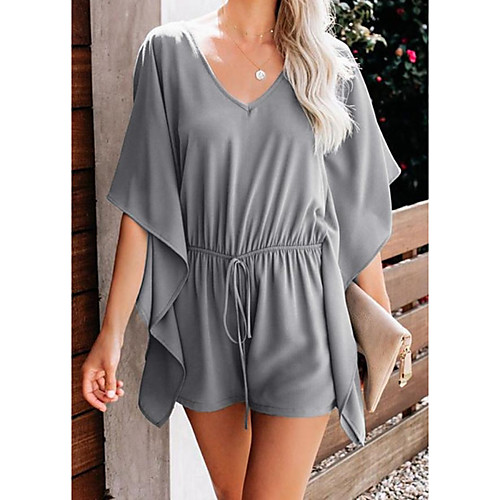 

Women's Ordinary Black Blue Red Romper Solid Colored Drawstring