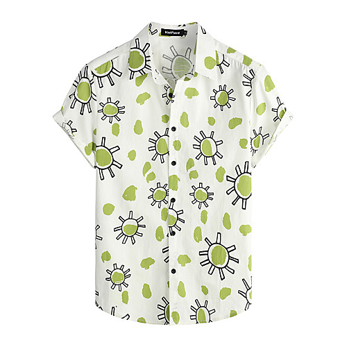 

Men's Shirt Floral Short Sleeve Daily Tops 100% Cotton Basic Boho Classic Collar Green / White / Beach
