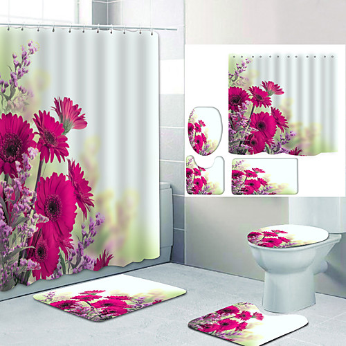 

Bathroom Shower Curtain & Mat Set Modern Polyester New Design