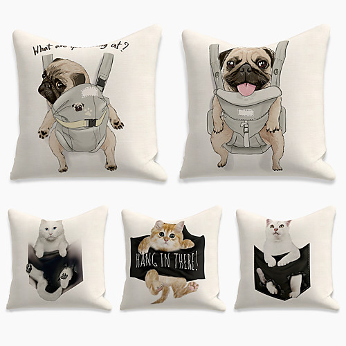 

Cushion Cover 5PCS Linen Soft Print Square Throw Pillow Cover Cushion Case Pillowcase for Sofa Bedroom 45 x 45 cm (18 x 18 Inch) Superior Quality Mashine Washable
